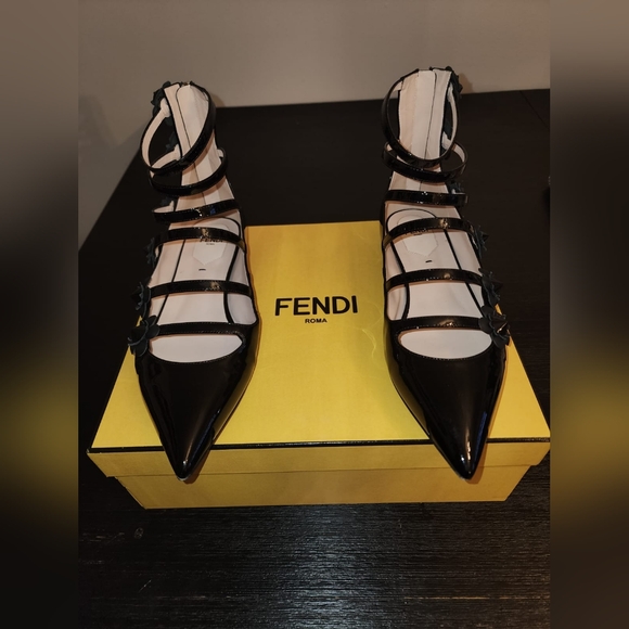 Fendi Patent Leather Strappy Pointed Toe Flats - Picture 2 of 2